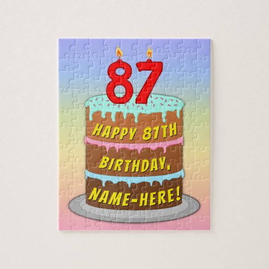 87e verjaardag: Fun Cake and Candles + Custom Name Legpuzzel (Verticaal)