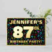 87e verjaardag — Fun, Colorful Music Symbols Folie Uitnodiging (Staand Voorkant)
