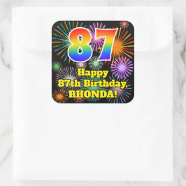 87e verjaardag: Fun Fireworks Kijk, regenboog # 87 Vierkante Sticker