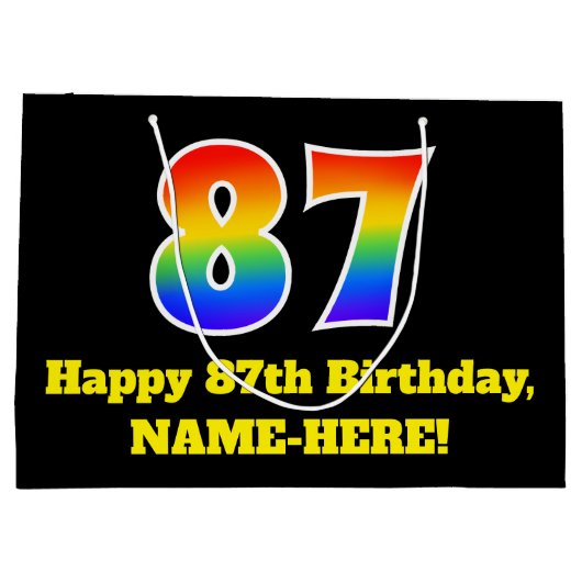 87e verjaardag ~ Fun, kleurrijk, levendig, regenbo Groot Cadeauzakje (Achterkant)
