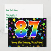 87e verjaardag: Fun Stars Pattern, Rainbow 87, Naa Briefkaart (Voorkant / Achterkant)