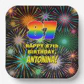 87e verjaardag: Kleurrijk, gevierd vuurwerk Papieren Bordje (Voorkant)