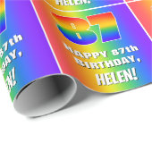 87e verjaardag: kleurrijk, vun regenboogpatroon #  cadeaupapier (Rol Hoek)