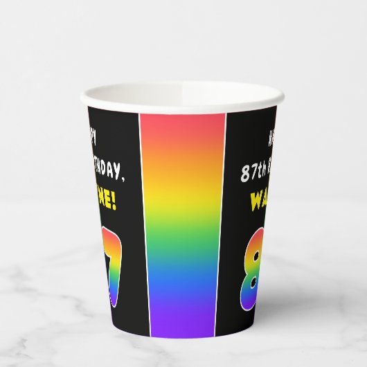 87e verjaardag: kleurrijke regenboog # 87, Naam va Papieren Bekers (Links)