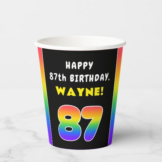 87e verjaardag: kleurrijke regenboog # 87, Naam va Papieren Bekers (Voorkant)