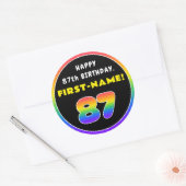 87e verjaardag: kleurrijke regenboog # 87, Naam va Ronde Sticker (Envelop)