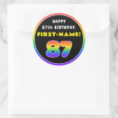 87e verjaardag: kleurrijke regenboog # 87, Naam va Ronde Sticker (Tas)