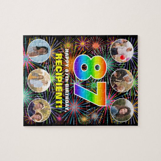 87e verjaardag: Leuke regenboog #, Aangepaste naam Legpuzzel (Horizontaal)