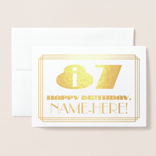 87e verjaardag; naam + Art Deco Geïnspireerd als " Folie Kaarten (Voorkant met envelop)