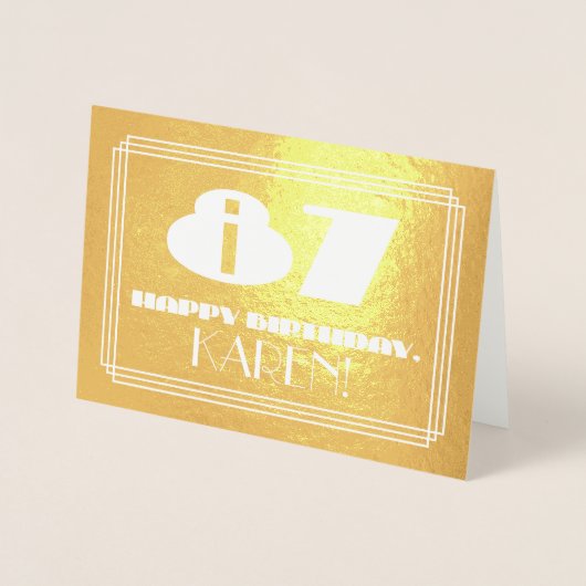 87e verjaardag: naam + Art Deco geïnspireerd look  Folie Kaarten (Voorkant)