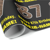 87e verjaardag: Naam & Faux Wood Grain Patroon "87 Cadeaupapier (Rol Hoek)