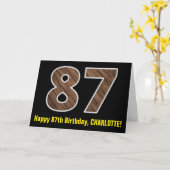 87e verjaardag: Naam + Faux Wood Grain Patroon "87 Kaart (Gele Bloem)