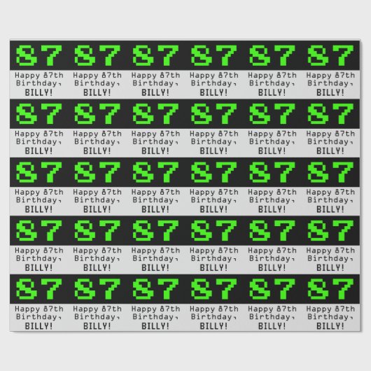 87e verjaardag - Nerdy / Geeky stijl "87" en naam Cadeaupapier (Vlak)