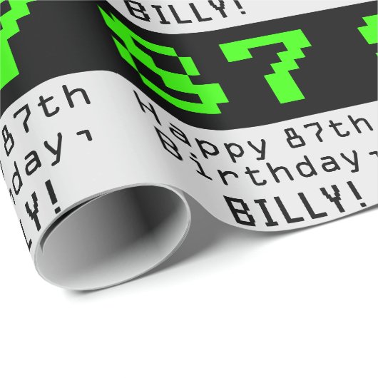 87e verjaardag - Nerdy / Geeky stijl "87" en naam Cadeaupapier (Rol Hoek)