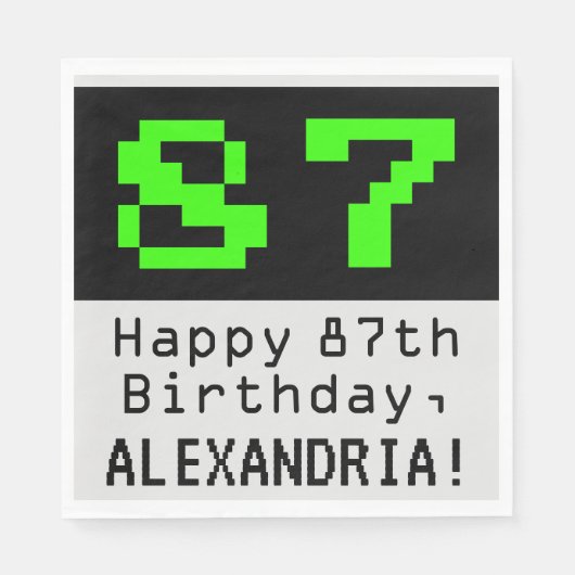 87e verjaardag - Nerdy / Geeky Style "87" & naam Servet (Voorkant)