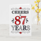 87e verjaardag Proost in rood wit zwart patroon Kaart (Gele Bloem)