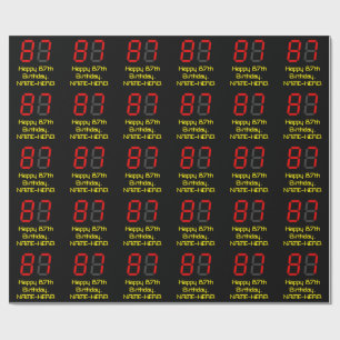87e verjaardag: Red Digital Clock Style "87" + naa Cadeaupapier