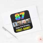 87e verjaardag: Regenboog "87"; Aangepaste foto's  Vierkante Sticker (Envelop)