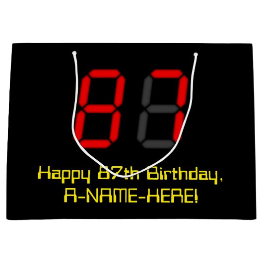 87e verjaardag: Rode digitale klok stijl "87" + na Groot Cadeauzakje (Voorkant)