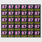 87e verjaardag: roze strepen en harten "87" + naam cadeaupapier (Vlak)