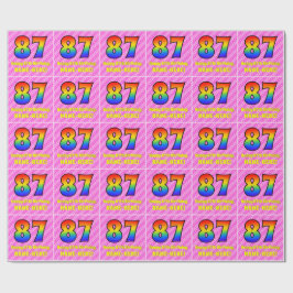 87e verjaardag: Roze strips & harten, regenboognr. Cadeaupapier