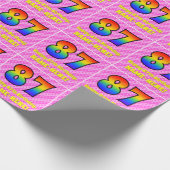 87e verjaardag: Roze strips & harten, regenboognr. Cadeaupapier (Hoek)