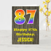 87e verjaardag: rustieke faux hout look, regenboog kaart (Gele Bloem)