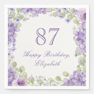 87e verjaardag servetten Elegante paarse bloemen