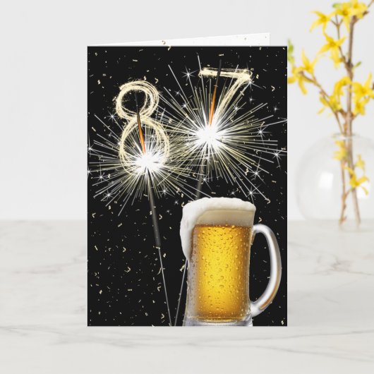 87e Verjaardag Sparklers Met Bier Mok Kaart (Gele Bloem)