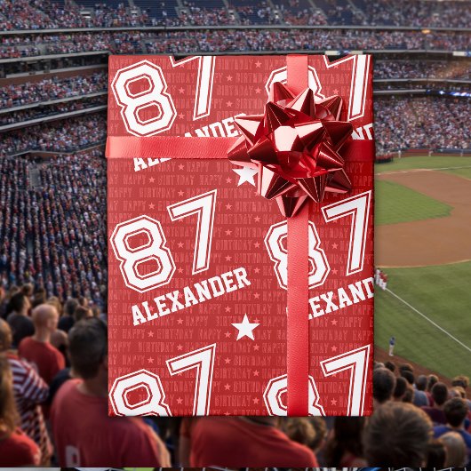 87e verjaardag Typografie Rood Cadeaupapier