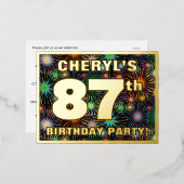 87e verjaardag: Vette, kleurrijke Fireworks-look Folie Uitnodiging Briefkaart (Voorkant / Achterkant)