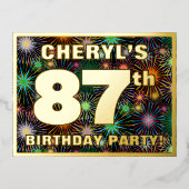 87e verjaardag: Vette, kleurrijke Fireworks-look Folie Uitnodiging Briefkaart (Voorkant)