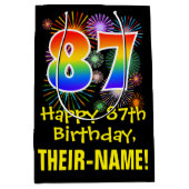 87e verjaardag: Vuurwerk Fun Pattern + Regenboog 8 Medium Cadeauzakje (Voorkant)