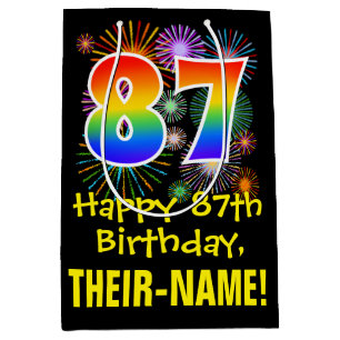 87e verjaardag: Vuurwerk Fun Pattern + Regenboog 8 Medium Cadeauzakje