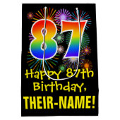 87e verjaardag: Vuurwerk Fun Pattern + Regenboog 8 Medium Cadeauzakje (Achterkant)