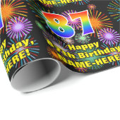 87e verjaardag: vuurwerk, regenboogblik # "87" cadeaupapier (Rol Hoek)