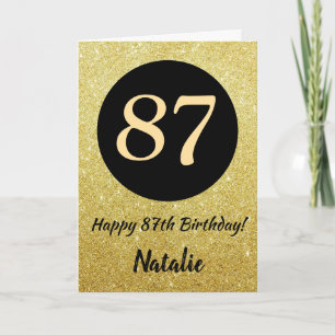 87e verjaardag zwart en gouden glitterkaart kaart