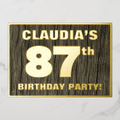 87e verjaardagsfeest: Kordaat, Nep houtnerfpatroon Folie Uitnodiging (Voorkant)