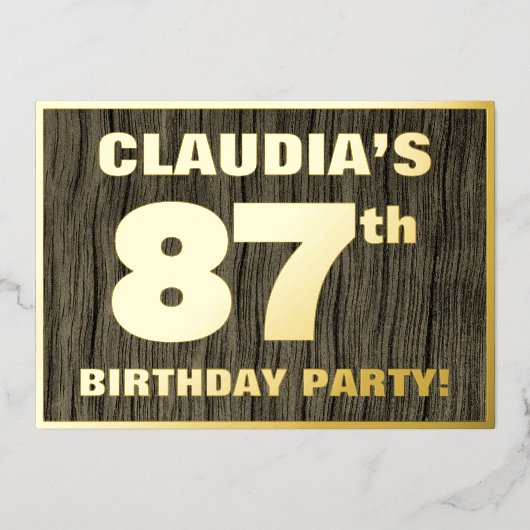 87e verjaardagsfeest: Kordaat, Nep houtnerfpatroon Folie Uitnodiging (Voorkant)