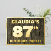 87e verjaardagsfeest: Kordaat, Nep houtnerfpatroon Folie Uitnodiging (Staand Voorkant)