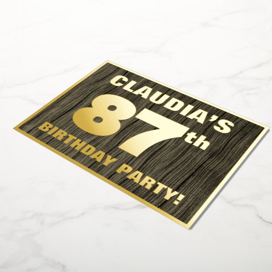 87e verjaardagsfeest: Kordaat, Nep houtnerfpatroon Folie Uitnodiging (Gedraaid)