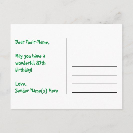 87ste verjaardag: Fun sterren patroon, Regenboog 8 Briefkaart (Achterkant)