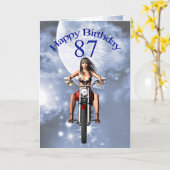 87ste verjaardag met een fietsermeisje kaart (Gele Bloem)