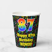 87ste Verjaardag: Plezier Muzieknoten, Regenboog 8 Papieren Bekers (Achterkant)