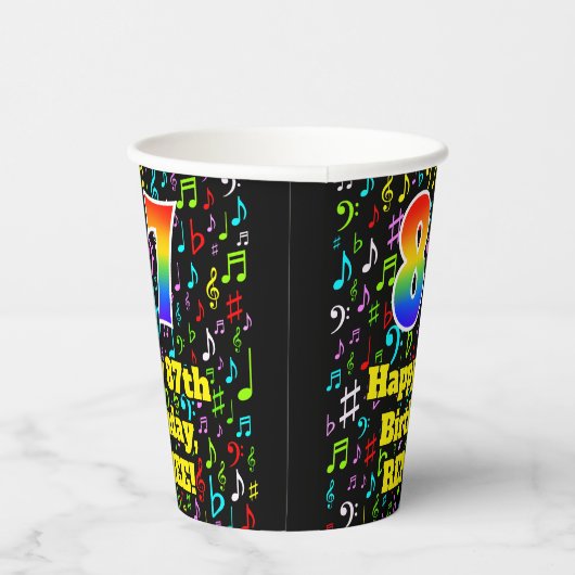 87ste Verjaardag: Plezier Muzieknoten, Regenboog 8 Papieren Bekers (Rechts)