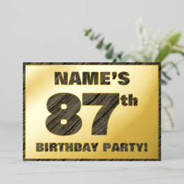 87ste Verjaardagsfeest — Krachtige, Nep Houtstruct Folie Uitnodiging