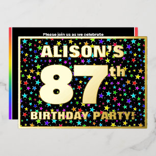 87ste verjaardagsfeest — Leuke, kleurrijke sterren Folie Uitnodiging