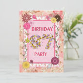 87ste verjaardagsfeestje met bloemenfeest lijst kaart (Staand voorkant)