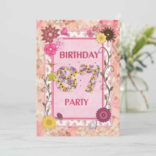 87ste verjaardagsfeestje met bloemenfeest lijst kaart (Staand voorkant)