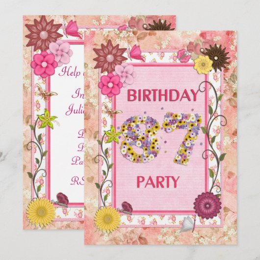 87ste verjaardagsfeestje met bloemenfeest lijst kaart (Voorkant / Achterkant)